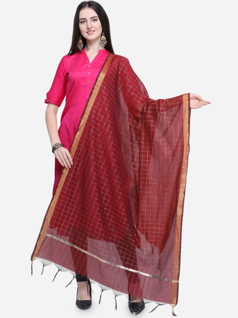 

Satrani Maroon Checked Dupatta
