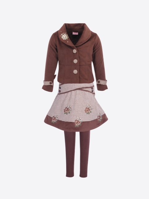 

CUTECUMBER Girls Brown & White Coat with Skirt & Leggings
