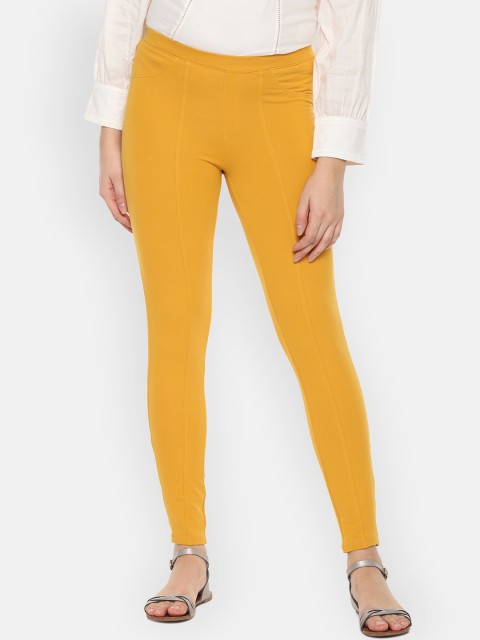 

People Women Yellow Solid Skinny-Fit Treggings