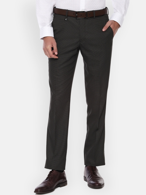 

V Dot Men Black & Grey Skinny Fit Self Design Formal Trousers