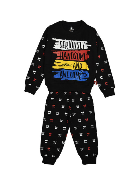 

CRAZYPENGUIN Boys Black & Blue Printed T-shirt with Trousers