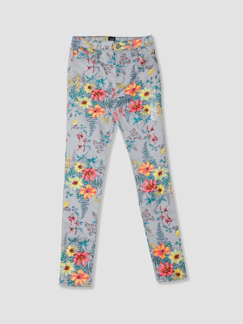 

GAP Girls Grey & Orange Floral Printed Jeggings
