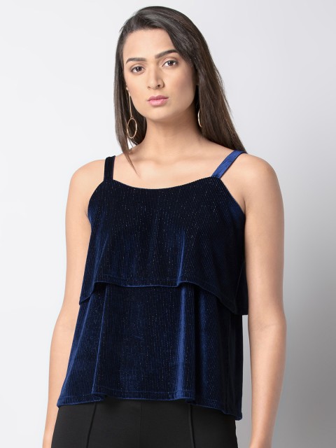 

FabAlley Women Navy Blue Solid Layered Top