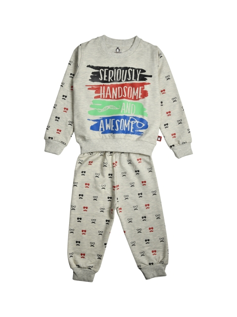 

CRAZYPENGUIN Boys Grey & Red Printed T-shirt with Trousers