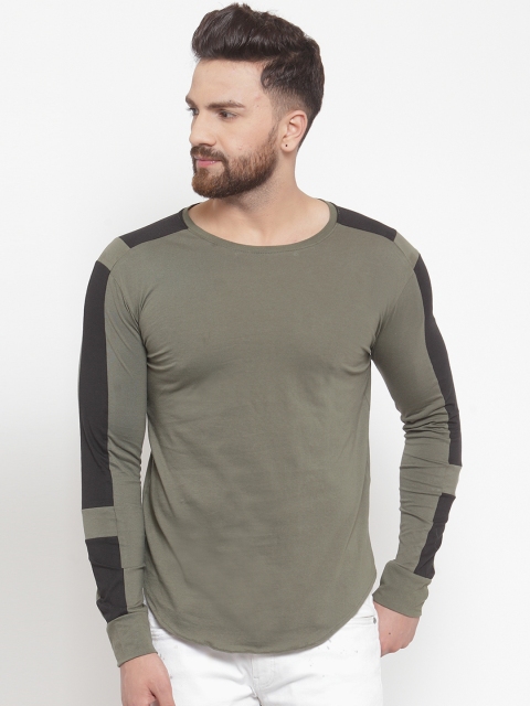 

GESPO Men Olive Green Colourblocked Round Neck T-shirt