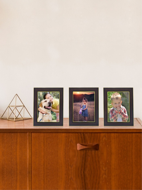 

RANDOM Set of 3 Brown & Gold-Toned Synthetic Individual Table-Top Photo Frames