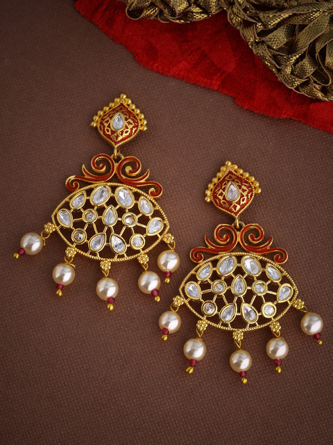 

Voylla Gold-Plated & White Handcrafted Classic Drop Earrings