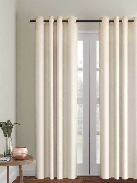 

eyda Cream-Coloured Solid Single Room Darkening Door Curtain
