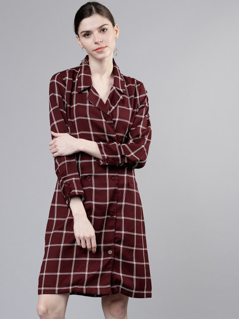 

Tokyo Talkies Women Burgundy Checked Shirt Dress