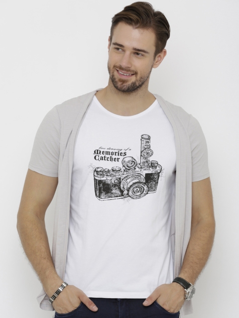 

Rex Straut Jeans Men Grey Printed Round Neck T-shirt with an Attached Shrug