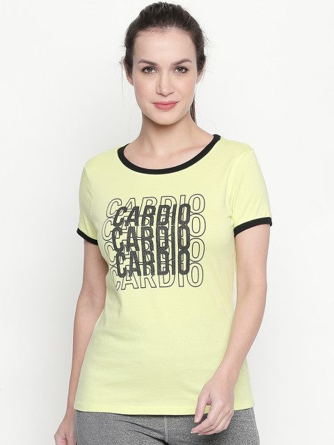 

Ajile by Pantaloons Women Lime Green Black Printed Round Neck Pure Cotton T-shirt
