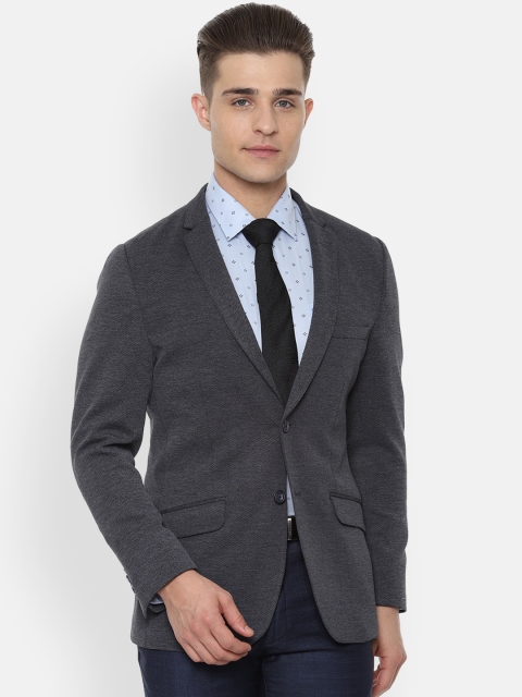 

V Dot by Van Heusen Men Charcoal Grey Self Design Single-Breasted Slim-Fit Formal Blazer