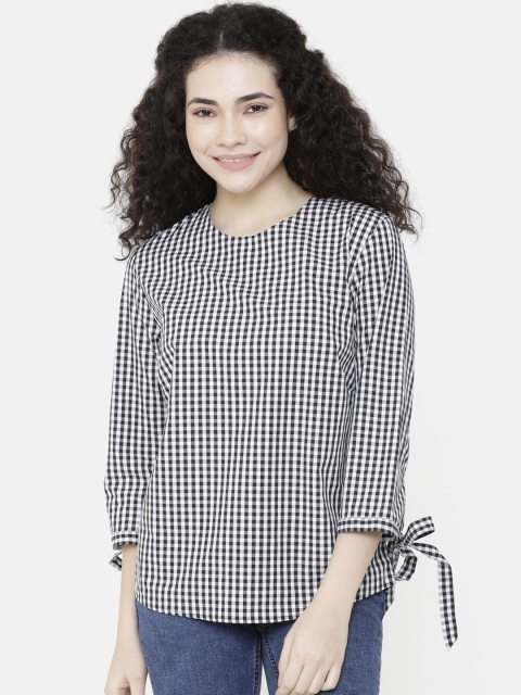 

Double Two Women Black & White Checked Pure Cotton Top