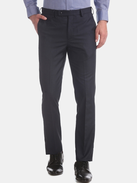 

Arrow Men Navy Blue Tapered Fit Textured Formal Trousers