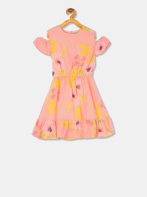 

Cherokee Girls Peach-Coloured & Yellow Printed Fit and Flare Dress