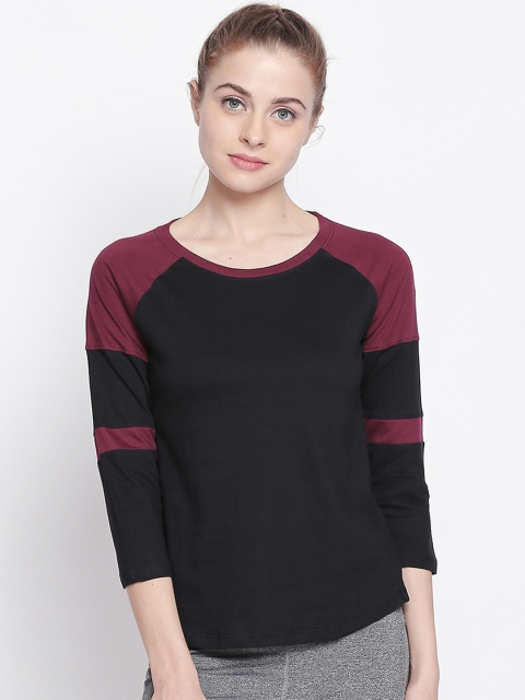 

Ajile by Pantaloons Women Black & Burgundy Solid Round Neck T-shirt