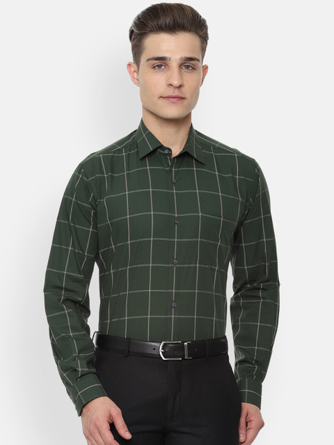 

Van Heusen Men Green Regular Fit Checked Formal Shirt