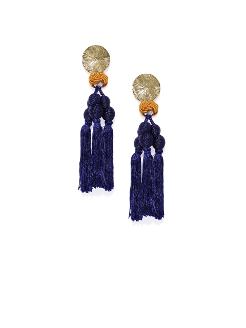 

Blisscovered Blue Tassel Circular Drop Earrings