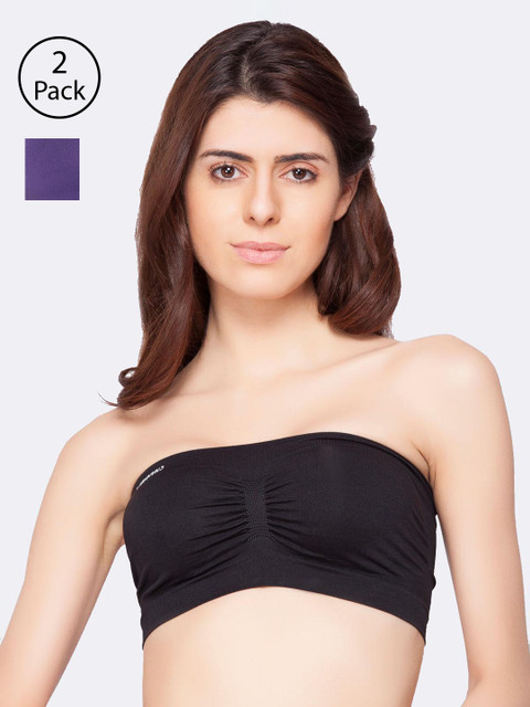 

C9 AIRWEAR Pack of 2 Solid Non-Wired Non Padded Bandeau Bras, Black