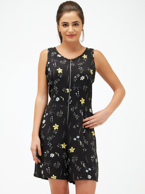 

bebe Women Black & Yellow Printed Playsuit