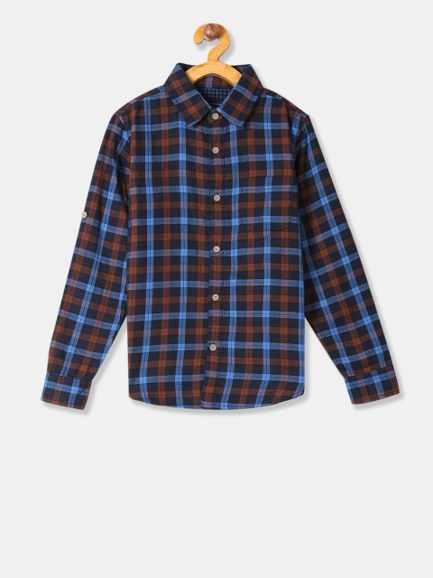 

Cherokee Boys Blue & Rust Brown Checked Regular Fit Casual Shirt