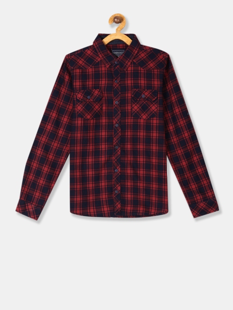 Cherokee Boys Red & Navy Blue Checked Regular Fit Casual Shirt