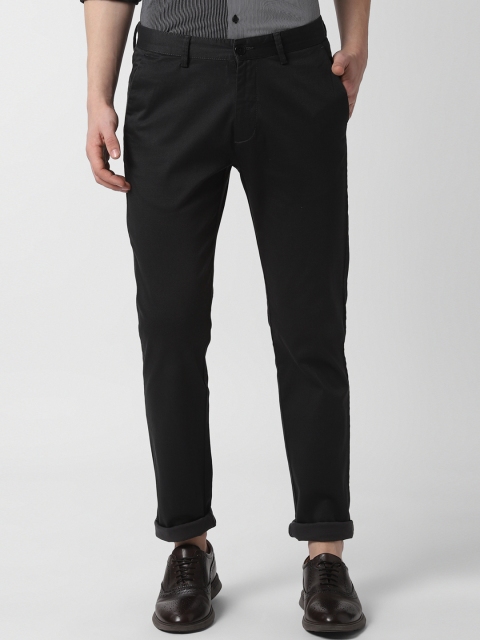 Peter England Casuals Men Black Slim Fit Solid Regular Trousers