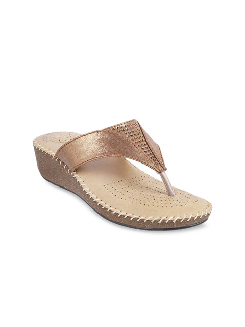 

WALKWAY Women Bronze-Toned Solid T-Strap Flats