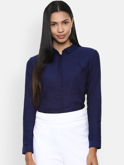 

Van Heusen Woman Navy Blue Regular Fit Solid Formal Shirt