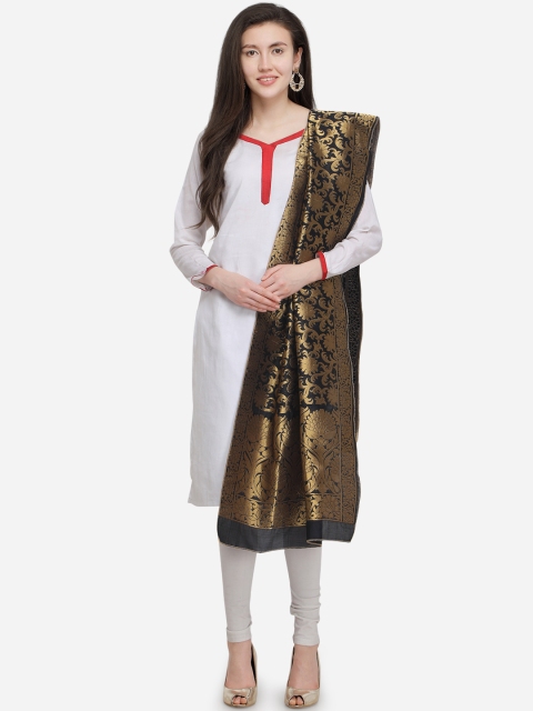 

mf Black & Gold-Toned Woven Design Banarasi Silk Dupatta