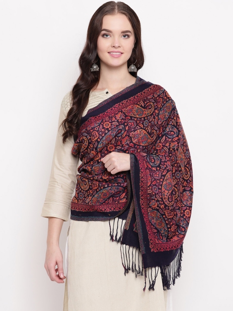 

HK colours of fashion Women Navy Blue Woven Design Stole