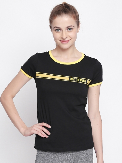 

Ajile by Pantaloons Women Black Solid Round Neck Pure Cotton T-shirt