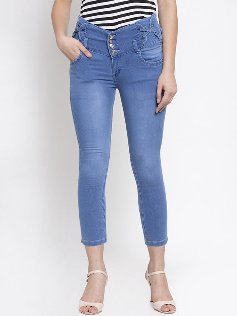 

Purple Feather Women Blue Skinny Fit High-Rise Clean Look Stretchable Cropped Jeans