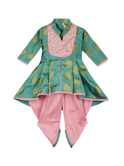 

KID1 Girls Sea Green & Pink Woven Design Kurta with Dhoti Pants