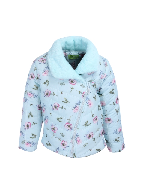 

CUTECUMBER Girls Turquoise Blue & Pink Printed Tailored Jacket