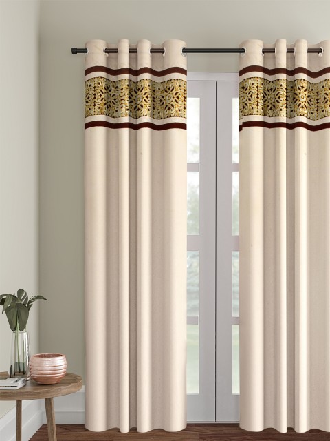 

eyda Cream-Coloured & Gold-Coloured Embroidered Single Room Darkening Long Door Curtain