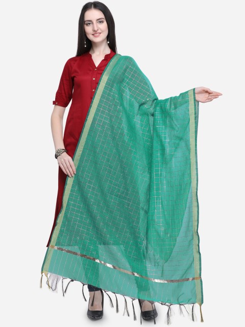 

Satrani Turquoise Blue Checked Dupatta