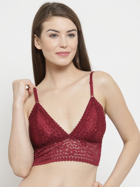 

PrettyCat Maroon Lace Non-Wired Lightly Padded Bralette Bra