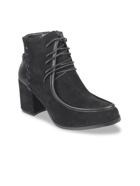 

Flat n Heels Women Black Solid Heeled Boots