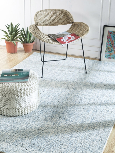 

Jaipur Rugs White & Blue Patterned Anti-Skid Pure Wool Carpet