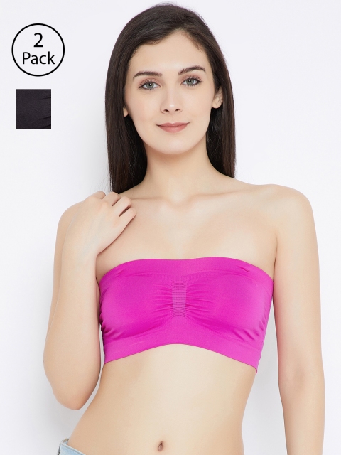 C9 AIRWEAR Pack of 2 Solid Non-Wired Non Padded Bandeau Bras P2301Blk_P2311Fus, Pink