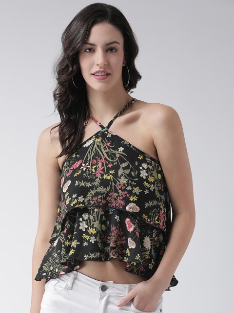 

Texco Women Black & Green Printed Tiered Top
