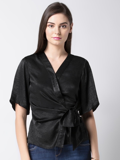 

FabAlley Women Black Solid Wrap Top
