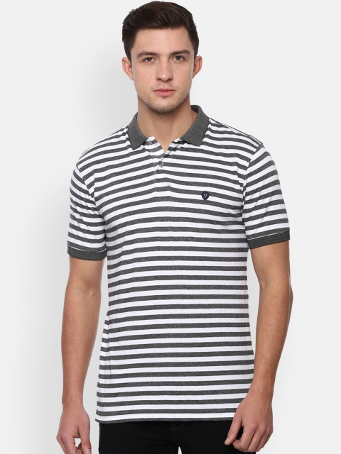 

Van Heusen Sport Men Grey & White Striped Polo Collar T-shirt