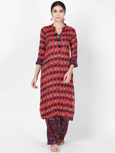 

Soch Women Red & Black Printed Kurta with Palazzos