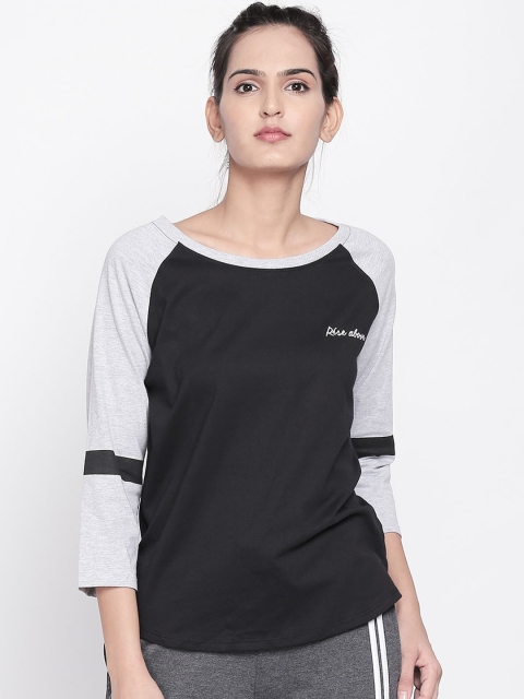 

Ajile by Pantaloons Women Black Colourblocked Round Neck Pure Cotton T-shirt