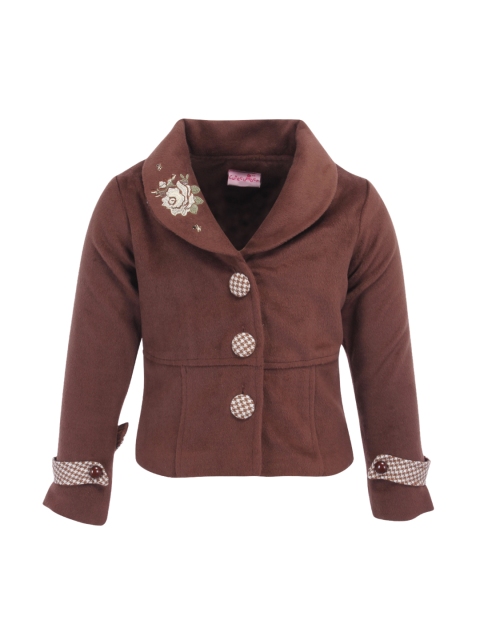 

CUTECUMBER Girls Brown Solid Single-Breasted Wool Overcoat