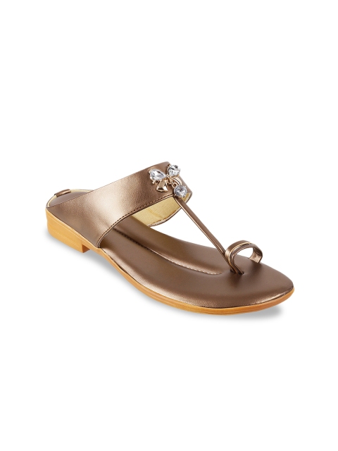 

WALKWAY Women Gold-Toned Embellished One Toe Flats