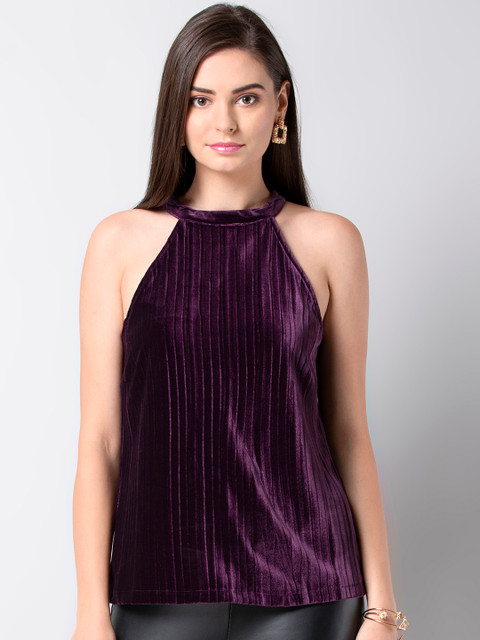 

FabAlley Women Purple Striped Top