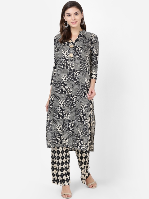 

Soch Women Beige & Black Printed Kurti with Pyjamas